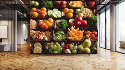 'healthy food selection grocery background topview tomatoes bag fruit various purchase apple pepper fresh buying meal green ingredient vegetable balanced concept nourishment avocado white market set' Wall mural