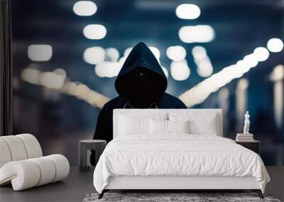 'hoodie black spy image composite studio space hand background quarter beanie zip casual attire three against virus down technology computing disguise stealing standing clothing security' Wall mural