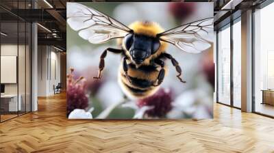 'macro stunning transparent ai a flying isolated incredible pollinator bee generative background insect flower nature honey fly pollen animal closeup yellow summer white wing spring bug bumblebee' Wall mural