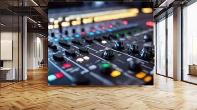 'panel control mixer music sound background hand party technology art dj radio mixing studio audio digital equipment volume broadcast grooved closeup concert instrument mix record desk' Wall mural