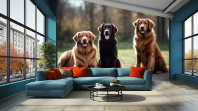 'retriever duck flat curly nova labrador coated scotia together dogs tolling golden sitting outdoors dog group obedient breed purebred pet field happy animal white red different domestic cute mammal' Wall mural