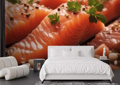 'smoked salmon fish lox fillet filet piece food sushi aquaculture norge sashimi epicure low-fat omeg Wall mural