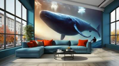 'underwater blue whale conservation marin cetacean aquatic animal ocean water nature humpback dive mammal sea life big indian wild under species lanka pacific sri sperm' Wall mural