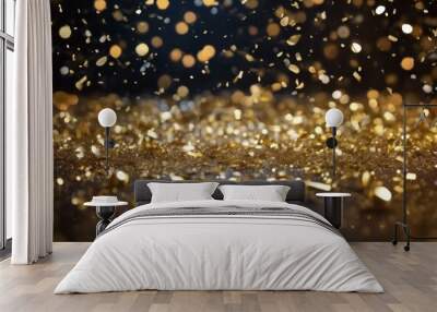 'wishes Merry that confetti dark background radiant golden you A particles Year holiday-themed Happy featuring Christmas New setting.. 2023 gold fireworks eve light greeting' Wall mural