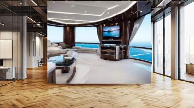 'yacht super white isolated luxury mega boat superyacht travel ship ocean sea sky blue wealth large rich holiday yachting nautical cruise tour tourism water port marin' Wall mural