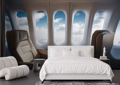 airplane seats window clouds business class aeroplane seat plane cabin flight aircraft air passenger transport travel interior airline aisle board economy fly tour tourism trip jet chair Wall mural