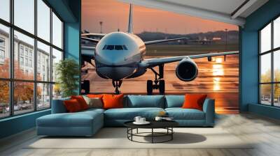 airport sunset ready airplanes take aeroplane aerodrome plane travel sky jet transportation engine aviation air sun technology aircraft business runway departure terminal airline arrival Wall mural