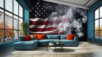 America independence country abstract celebration patriotic shape national us isolated nation black army signs States burn mystic Smoke United symbol american politic flames background wave fla Wall mural