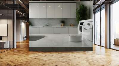 art laundry room splay space table washing marble top modern blurry blank home gital empty white pro Wall mural