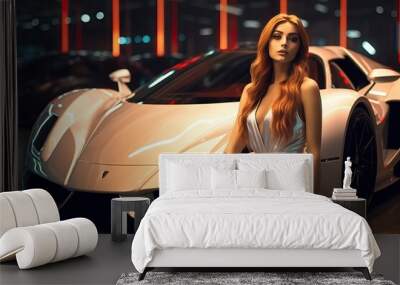 auto futuristic woman rich sexy car sports luxury girl Beautiful sport model fashion business concept design expensive fancy female future glamour illustration lady lifestyle modern outfit people Wall mural