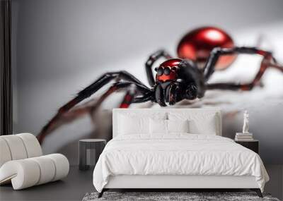 back views widow red white female black spider isolated arachnid arachnophobia australian background crawling closeup danger dangerous insect macro poisonous web venomous Wall mural