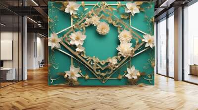 background abstract Pre gold art collection card poster Floral backgrounds invitation frame concept made geometric Wedding design Greeting templates invite textures birthday turquoise card Wall mural