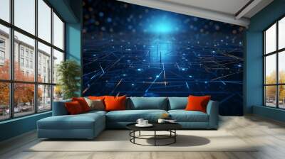 background science business technology blue abstract futuristic line shape glow light motion space graphic concept digital illustration cyberspace network connection Wall mural