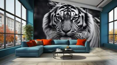 background tiger black white beautiful animal cat wild wildlife zoo mammal nature felino predator carnivore bengal head portrait big face striped eye fur jungle stripes ancient antique architecture Wall mural