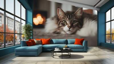 beautiful cat feline domestic animal home adorable background black british care closeup cute dish dry eat eating feeding felino floor fluffy food funny fur furry grey hair ravenous isolated kitten Wall mural