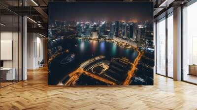 built city scenic water building famous day structure urban skyscraper exterior night scene Singapore place business orange financial contemporary architecture asia horizontal district skylin Wall mural