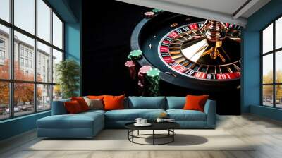 Casino roulette on black background with space for text generati Wall mural