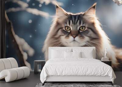 cat siberian portrait winter catsnowwinterpetnatureanimalfelinofrostpawfurmammalcatfluffywalklooksnowflaketo sitportraitseasoncoldsiberianbreed snow pet nature animal felino frost paw fur mammal Wall mural