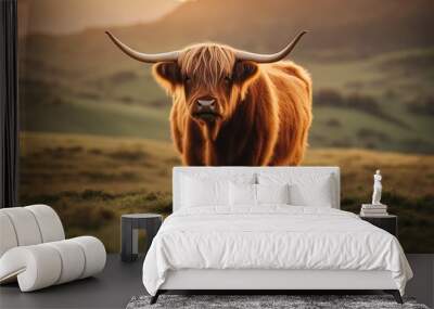 cattle cow highland scottish animal horn farm bull hairy scotland brown nature beef agriculture mammal field grass longhorn hair bovine Wall mural