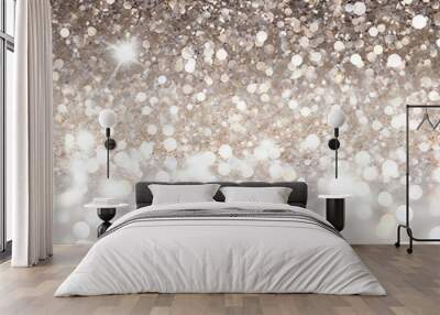 champaign blurred Festive colours blink christmas bokeh celebration Christmas abstract burst glitter beige Silver blur abstract white bokeh background de background lights glittering blurry crystal Wall mural