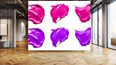 2 Collection set of magenta purple pink, blob paint ink liquid smear smudge swatch cream gel wax on transparent background cutout, PNG file. Many different design. Mockup template artwork graphic Wall mural