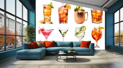 Alcohol Cocktail Mocktail. Many assorted different range types isolated on transparent background cutout. PNG file. Wall mural