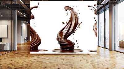 Brown chocolate liquid paint milk splash swirl wave on transparent background cutout, PNG file. Many assorted different design. Mockup template for artwork graphic design Wall mural