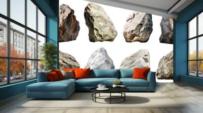 Collection set of big hard rock boulder stone on transparent background cutout, PNG file. Many different design. Mockup template artwork graphic Wall mural