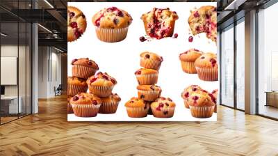 Cranberry muffin muffins on transparent background cutout, PNG file. Many assorted different design angles. Mockup template for artwork Wall mural