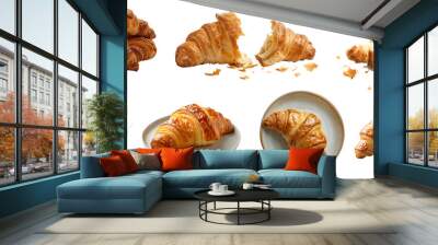 Croissant French bread on transparent background cutout, PNG file. Many assorted different design angles, stack, broken, plate, top view. Mockup template for artwork Wall mural