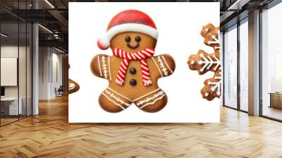 Gingerbread christmas snowflake star santa man tree cookie biscuit on transparent background cutout. PNG file. Many assorted different design. Mockup template for artwork design

 Wall mural