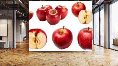 Red apple apples, many angles and view side top sliced halved cut isolated on transparent background cutout, PNG file Wall mural