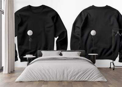 Set of black front and back view tee sweatshirt sweater long sleeve on transparent background cutout, PNG file. Mockup template for artwork graphic design Wall mural