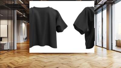 Set of black woman loose cropped midriff tee t shirt round neck front, back and side view on transparent background cutout, PNG file. Mockup template for artwork graphic design	
 Wall mural