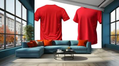 Set of red tee t shirt round neck front, back and side view on transparent background cutout, PNG file. Mockup template for artwork graphic design. 3D rendering

 Wall mural