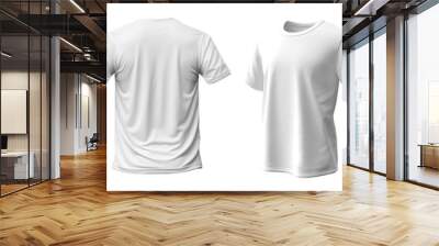 Set of white tee t shirt round neck front, back and side view on transparent background cutout, PNG file. Mockup template for artwork graphic design. 3D rendering

 Wall mural