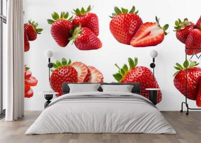 Strawberry Strawberries, many angles and view side top front sliced halved group cut isolated on transparent background cutout, PNG file. Mockup template for artwork graphic design Wall mural