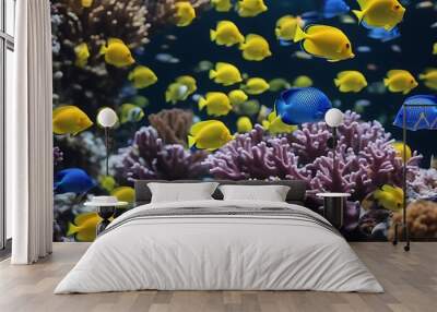 colorful coral fish tropical schools reef underwater background sea diving ocean aqualung water marin nature blue aquarium aquatic life colourful red shoal diver deep school Wall mural