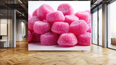 Colorful Hard Pink Candy Pile on White Background Ideal for Sweet Treats and Confectionery Themes Wall mural