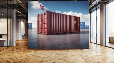 container cargo britain 3d flag sky blue illustration british national export import transportation delivery business good concept three-dimensional background rendering Wall mural