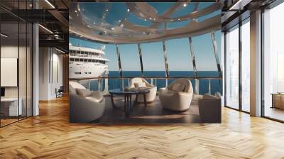 cruise luxury sea ship front beach chair passenger blue boat copy deck destination fun horizon journey large leisure ocean recreation relax relaxation sky Wall mural