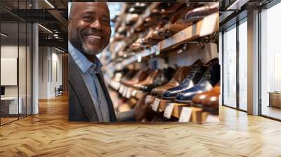 Customer is choosing shoes in the footwear store Wall mural