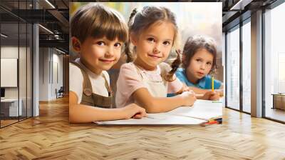 drawing kids prescool little cute Group school boy education children study girl people classroom person learn childhood schoolgirl lesson happy beautiful pretty elementary friends together Wall mural