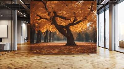 dry tree leaves fallen beautiful autumn landscape light season park yellow fall brown maple sun rural nature gold environment orange green sunny scene oak plant foliage fresh natural forest sunlight Wall mural