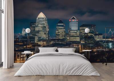 england london Greenwich Canary landscape urban docklands night city picture view building river Panoramic scene thames britain skyline finance Wharf international business capital downtow Wall mural