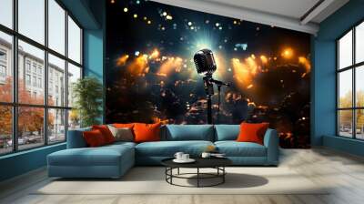 escenario luces y microfono musical fondo background music microphone art audio band concert chrome classic creative decoration decorative design elegant entertainment team festival Wall mural