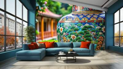 Exquisite Chinese vase artistry revealed through Thai macro photography. Wall mural