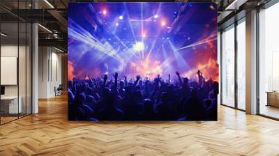 festive music crowd rave party club night dj light concert abstract disco people blue stage dance laser festival space rock nightclub star entertainment Wall mural