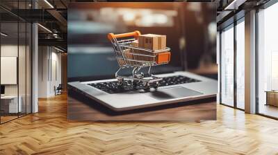 free trolley online web laptop service purchase cart keyboard parcel logo cyberspace home retail delivery marketplace sell e-business shipping streetcar box offers consumer buy Shopping cardboar Wall mural