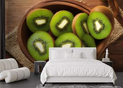 fresh kiwi fruit bowl wooden background green food closeup healthy natural diet table sweet organic tropical tasty nourishment snack ingredient dessert vegetarian raw ripe vitamin juicy vegan colours' Wall mural